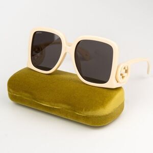 NEW Gucci GG1326S 009 Ivory Grey Mirror Oversized Square Women Sunglasses